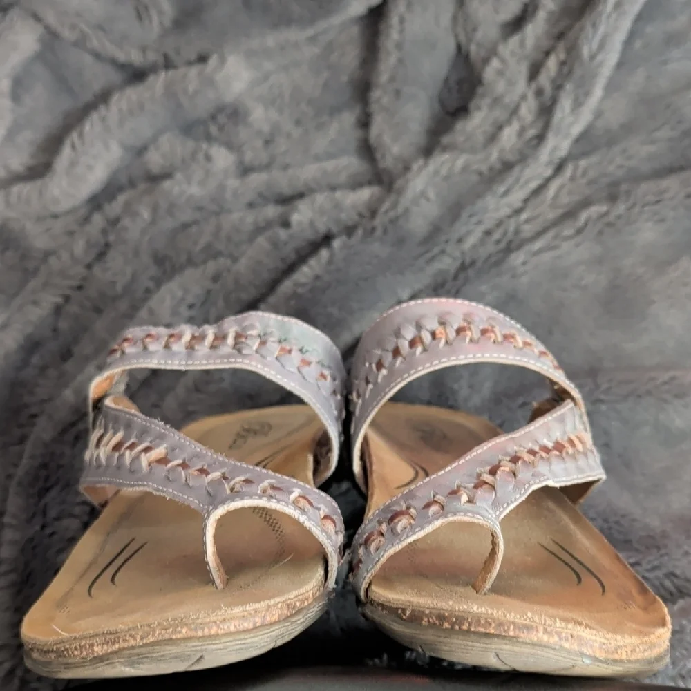 Biza Lexi thong sandals grey whiskey leather woven strap Boho Earthy Natural - Picture 12 of 13